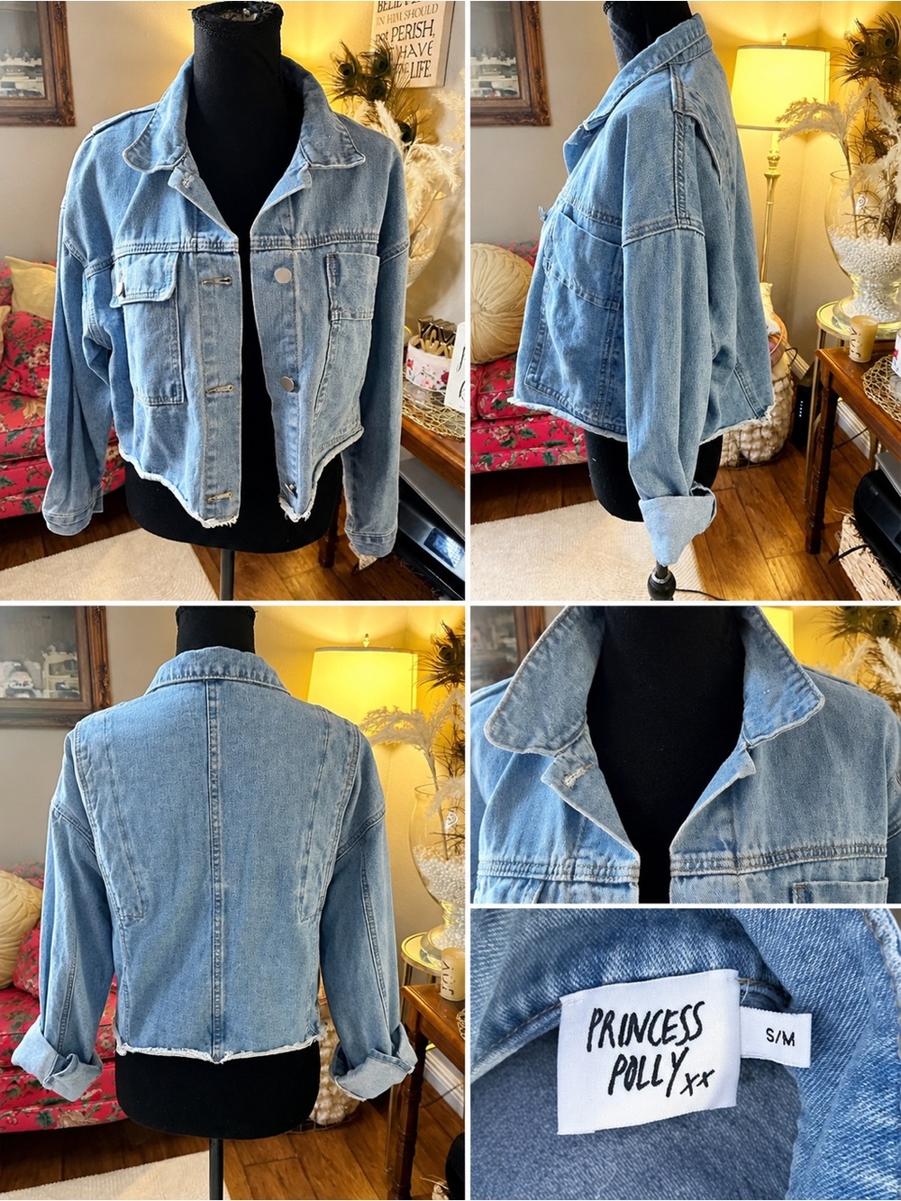 💖Princess Polly Light Blue Cropped Denim Jacket
